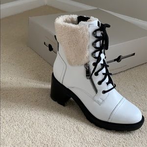 NWT Marc Fisher white and faux wool Lansly Boot.